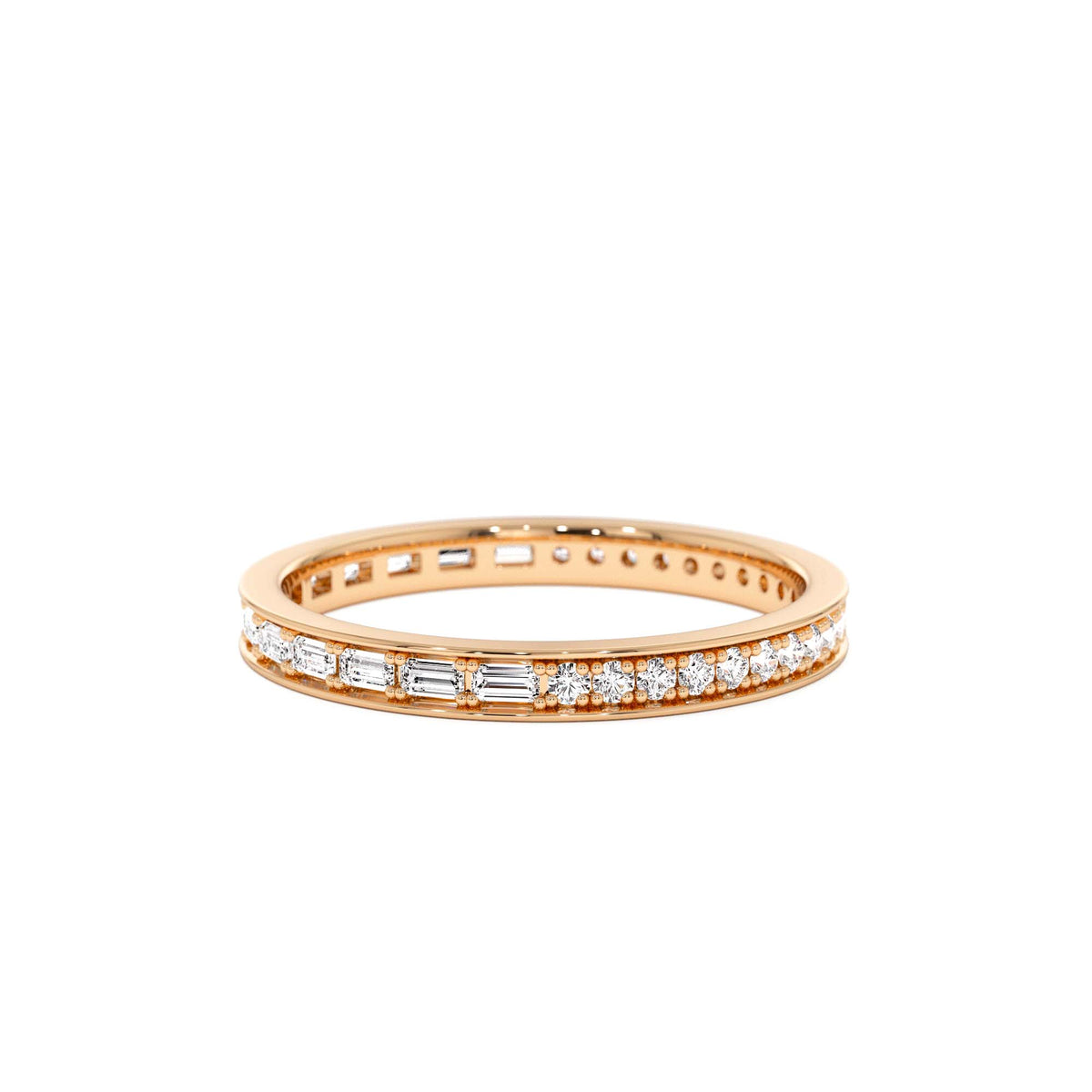Half Baguette Half Round Diamond Eternity Band in 14K Gold — view 5