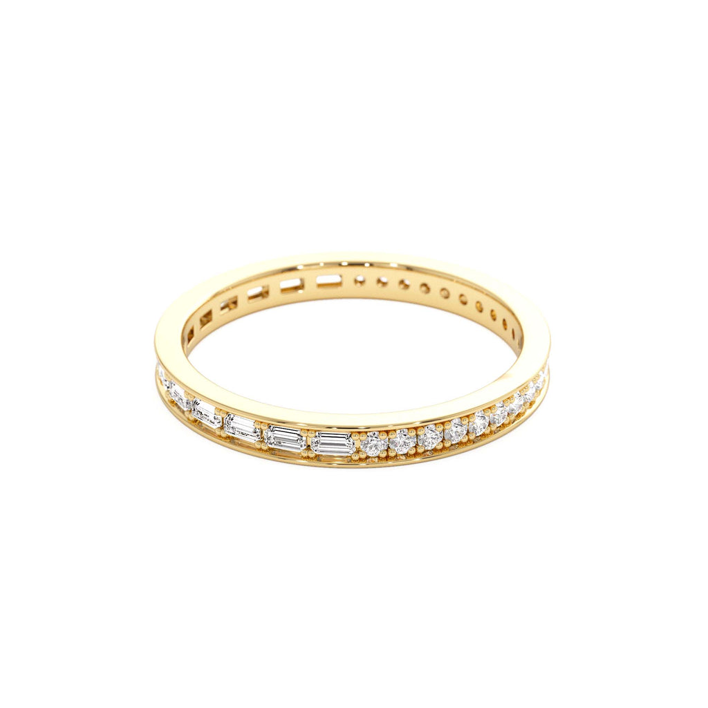 Half Baguette Half Round Diamond Eternity Band in 14K Gold — view 2