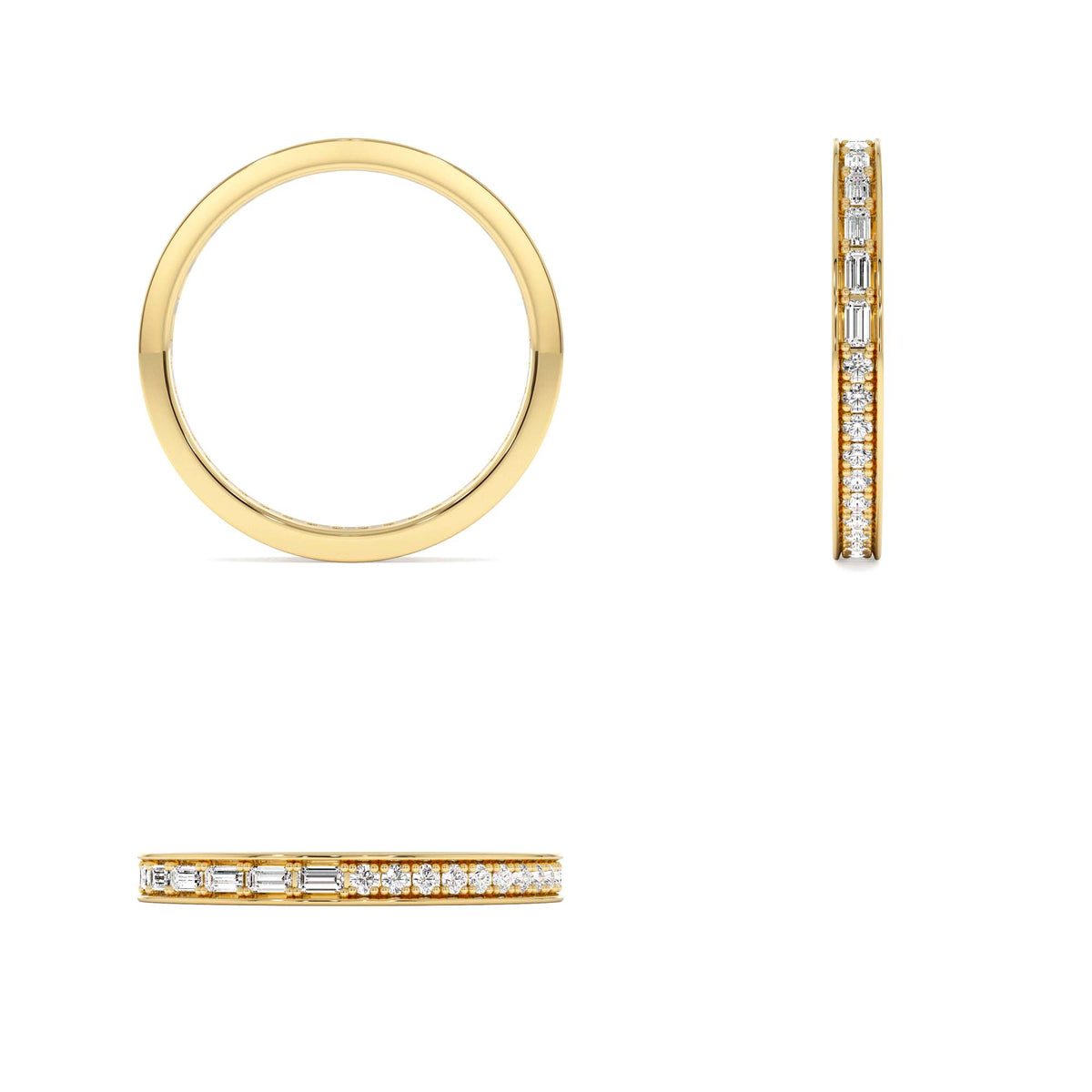 Half Baguette Half Round Diamond Eternity Band in 14K Gold — view 3
