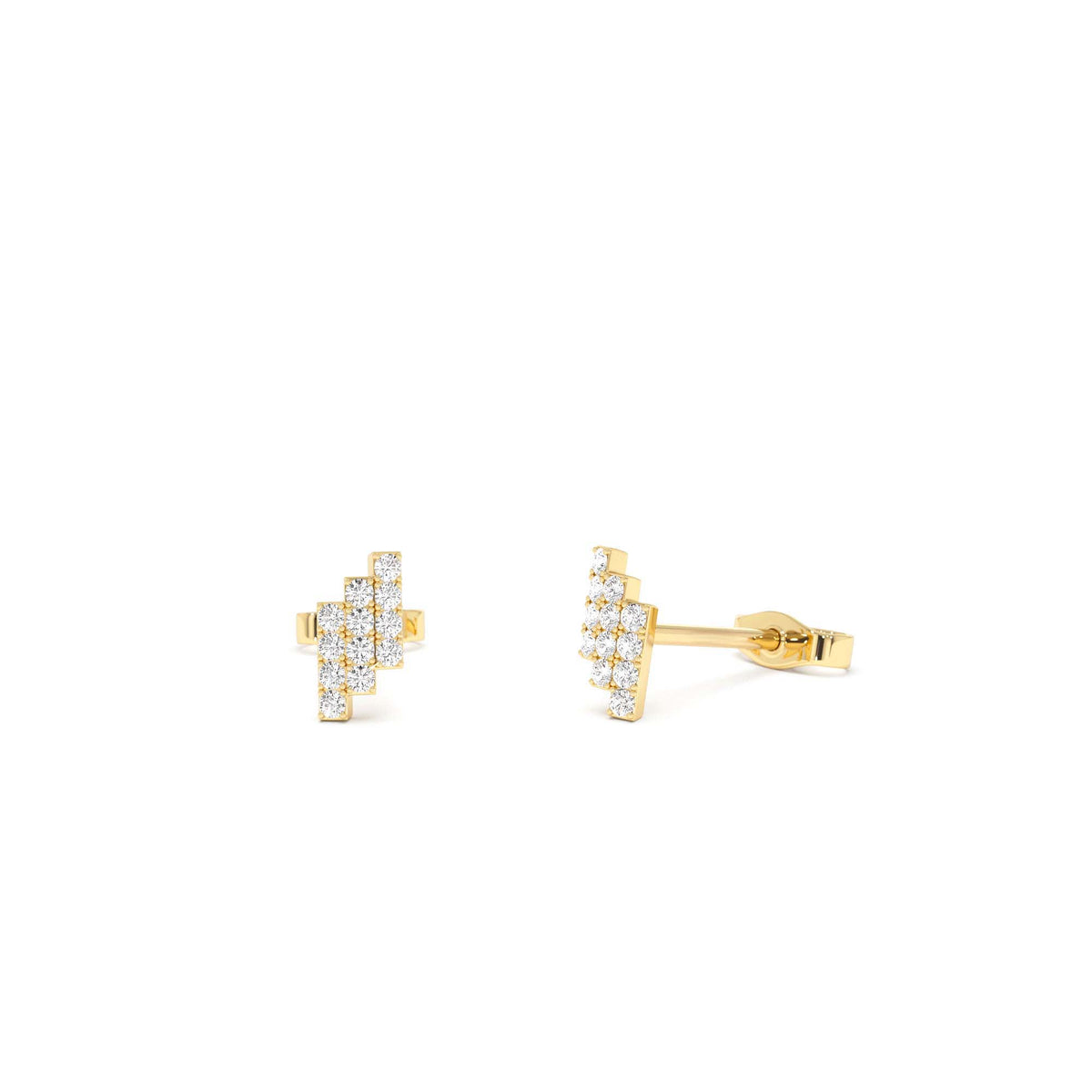 Diamond Step Design Geometric Stud Earrings in 14K Gold — view 1