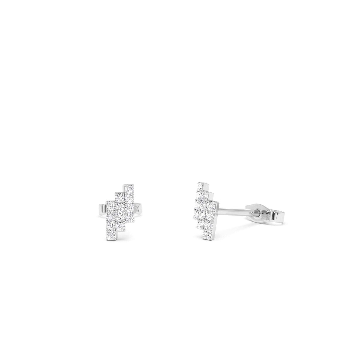 Diamond Step Design Geometric Stud Earrings in 14K Gold — view 3