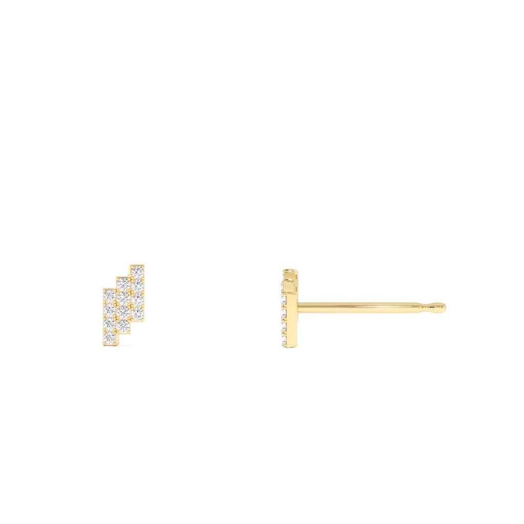 Diamond Step Design Geometric Stud Earrings in 14K Gold — view 2