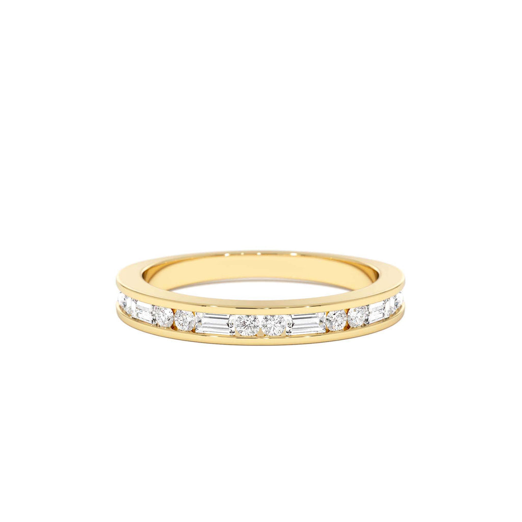 Baguette and Round Diamond Channel Band in 14K Gold — view 1