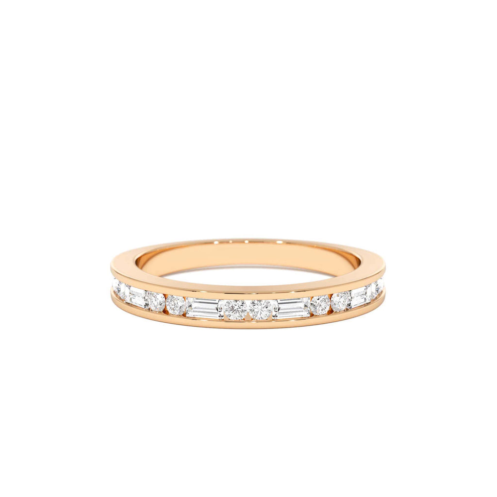 Baguette and Round Diamond Channel Band in 14K Gold — view 5