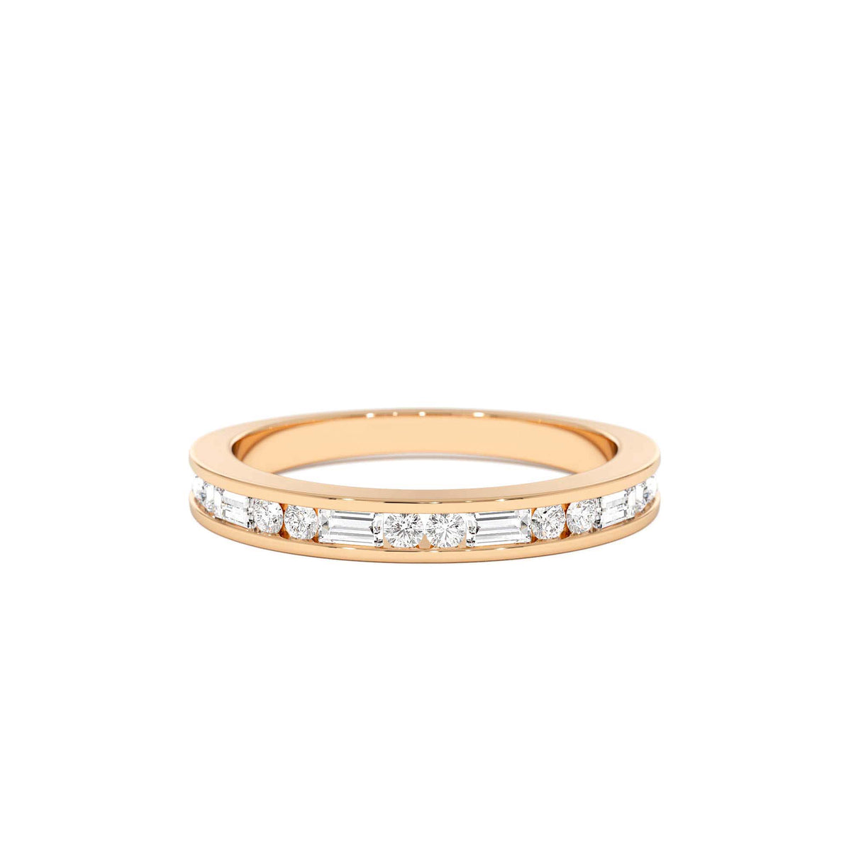 Baguette and Round Diamond Channel Band in 14K Gold — view 5