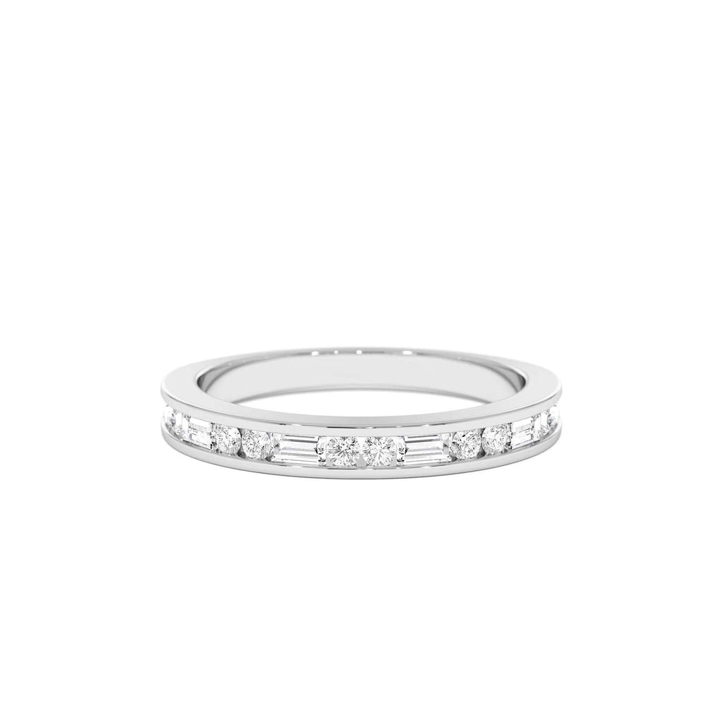 Baguette and Round Diamond Channel Band in 14K Gold — view 4
