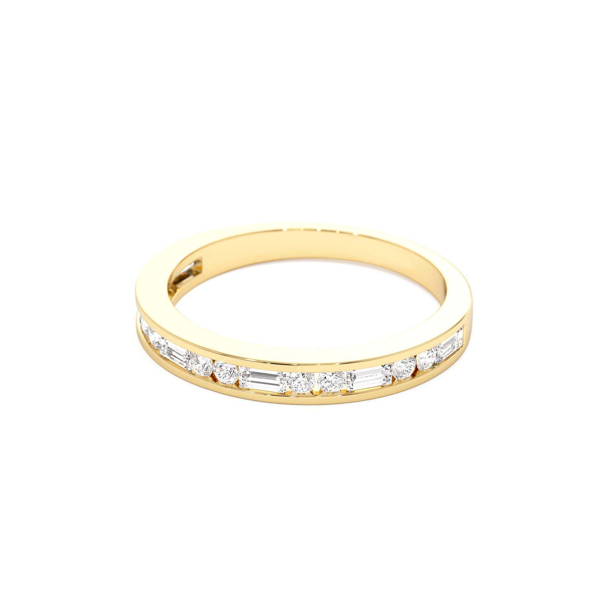 Baguette and Round Diamond Channel Band in 14K Gold — view 2