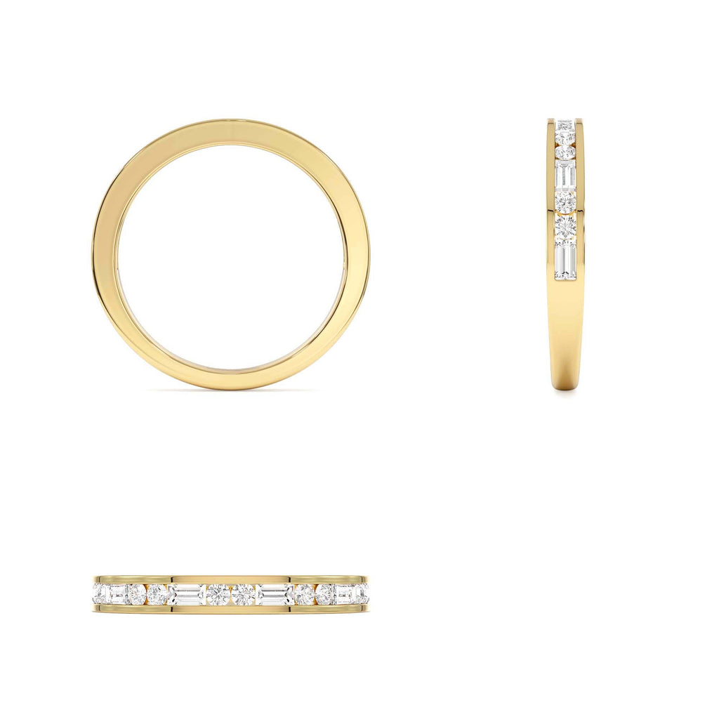 Baguette and Round Diamond Channel Band in 14K Gold — view 3