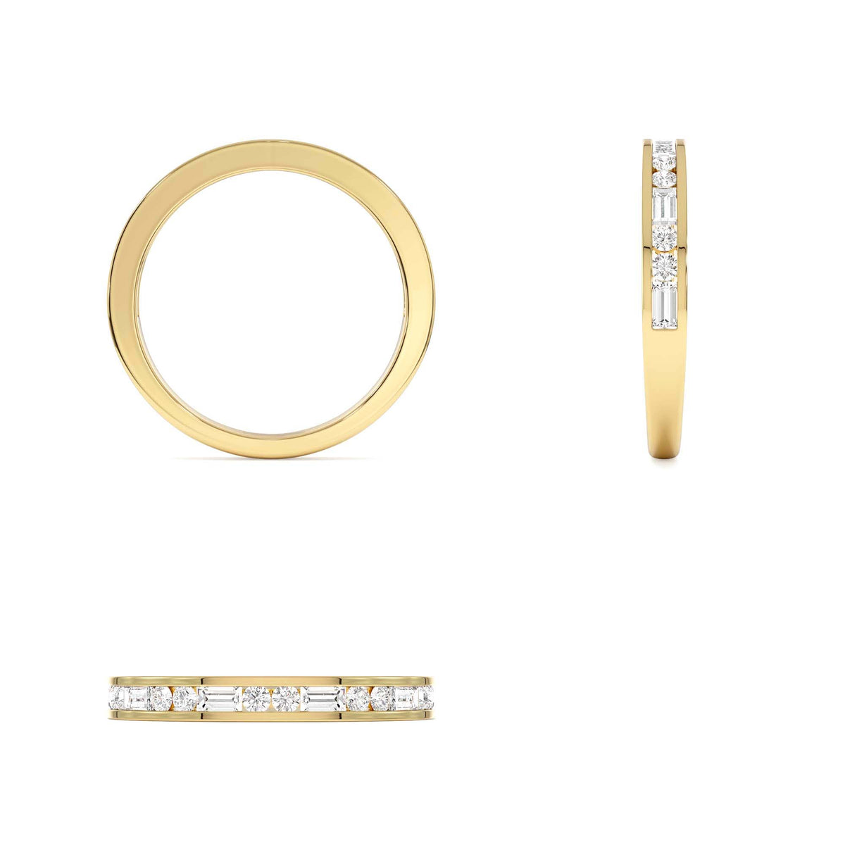 Baguette and Round Diamond Channel Band in 14K Gold — view 3