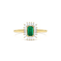 Emerald Cut Emerald Ring with Baguette Diamond Halo in 14K Gold — view 1
