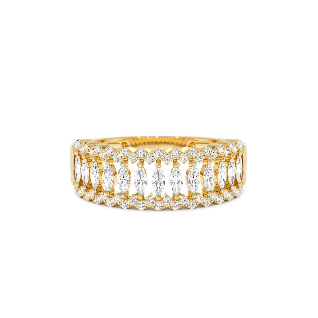 Wide Marquise Diamond Band with Pavé Accents in 14K Gold — view 1