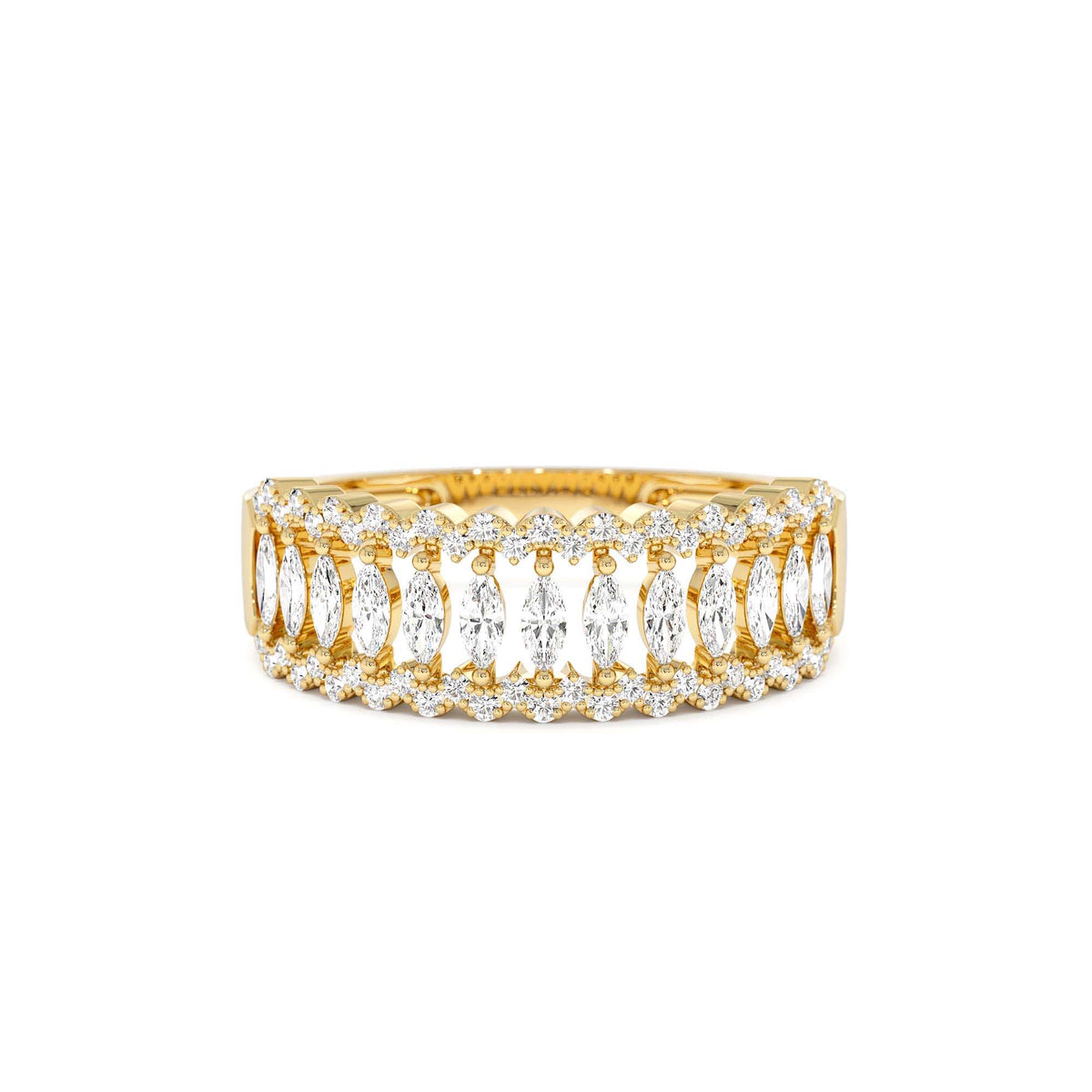 Wide Marquise Diamond Band with Pavé Accents in 14K Gold — view 1
