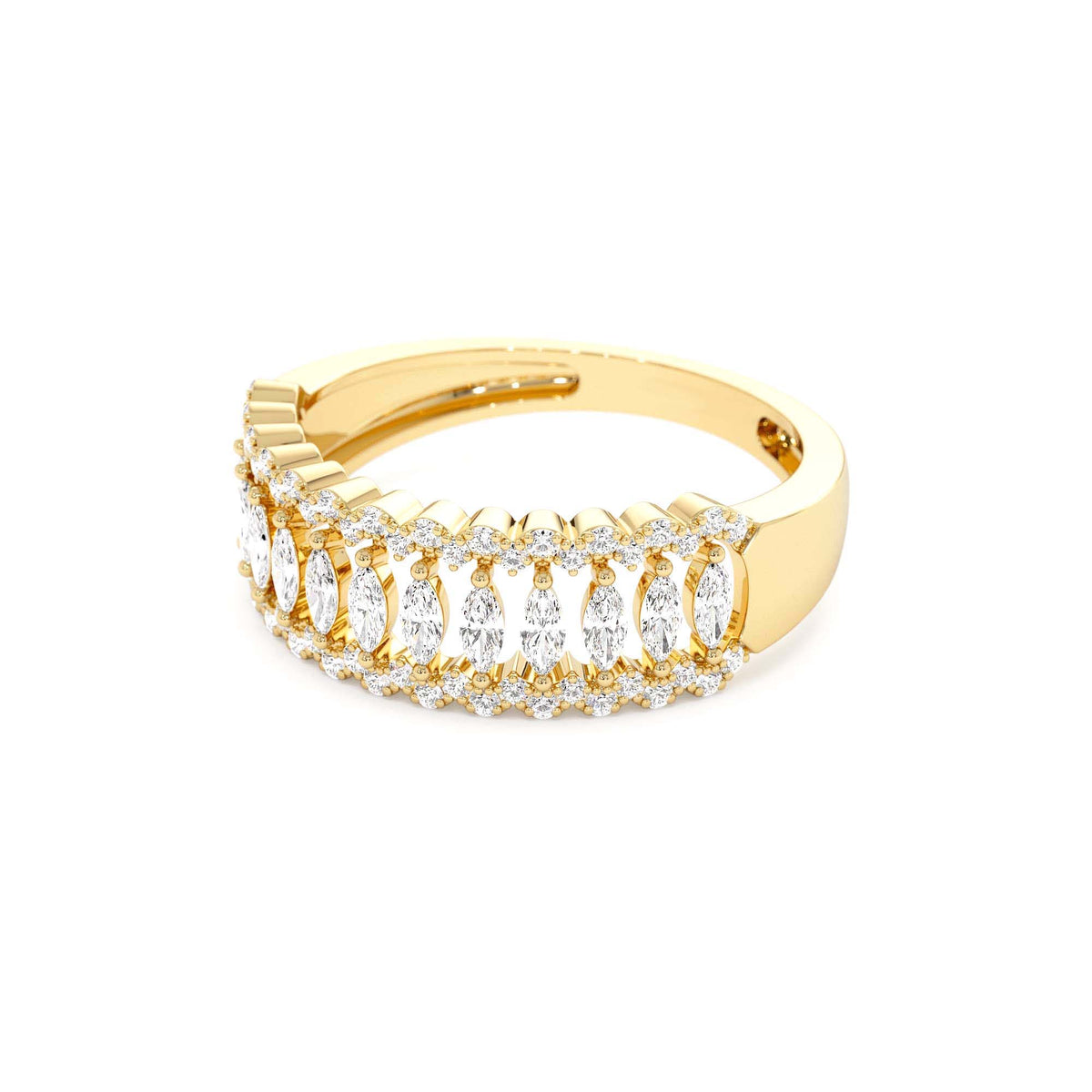 Wide Marquise Diamond Band with Pavé Accents in 14K Gold — view 3