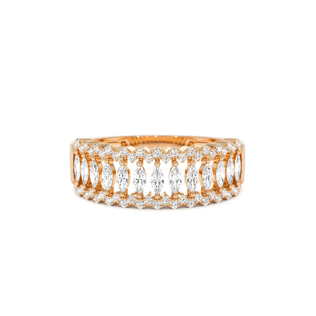 Wide Marquise Diamond Band with Pavé Accents in 14K Gold — view 5