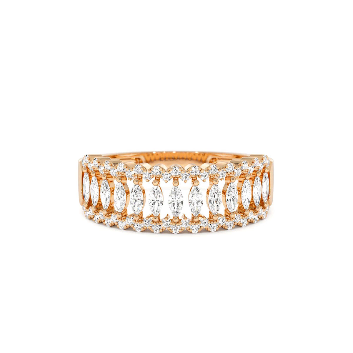 Wide Marquise Diamond Band with Pavé Accents in 14K Gold — view 5
