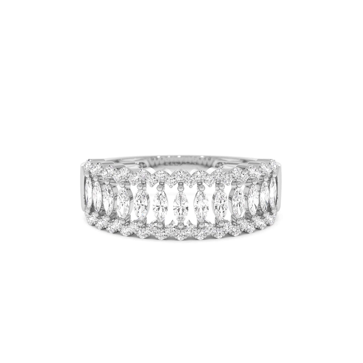 Wide Marquise Diamond Band with Pavé Accents in 14K Gold — view 4
