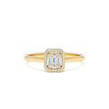 Diamond Halo Ring Rectangular Baguette Style in 14K Gold — view 1