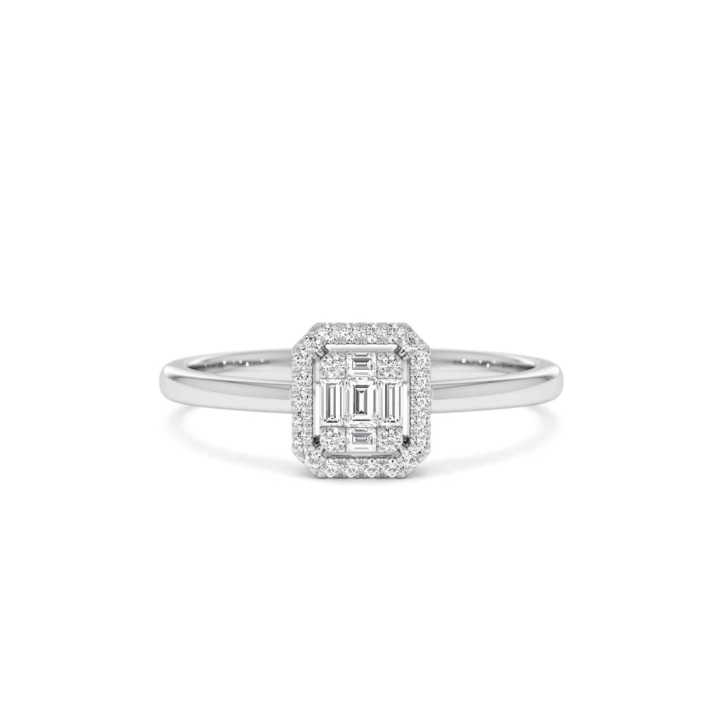 Diamond Halo Ring Rectangular Baguette Style in 14K Gold — view 4