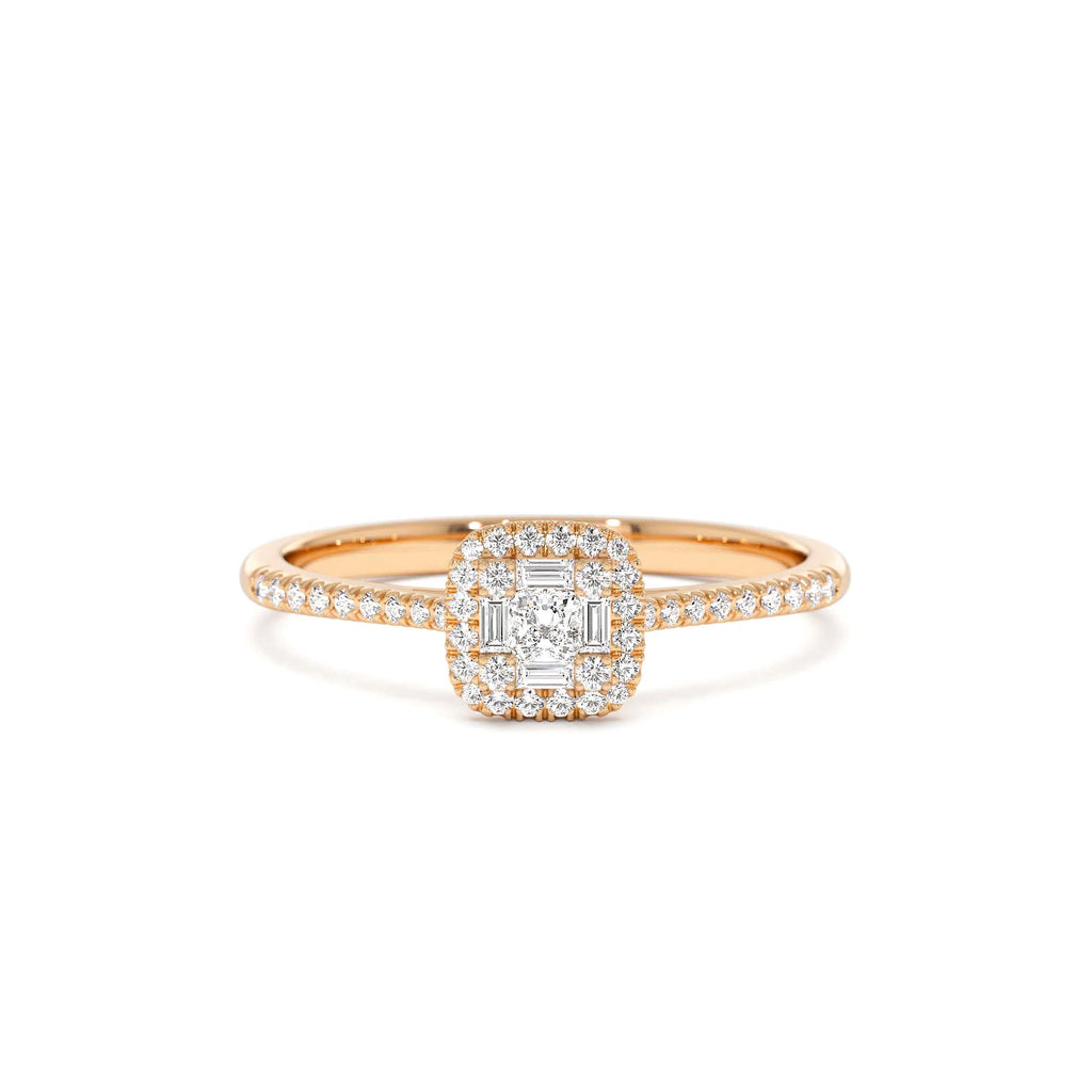 Diamond Halo Ring with Round and Baguette in 14K Gold — view 5