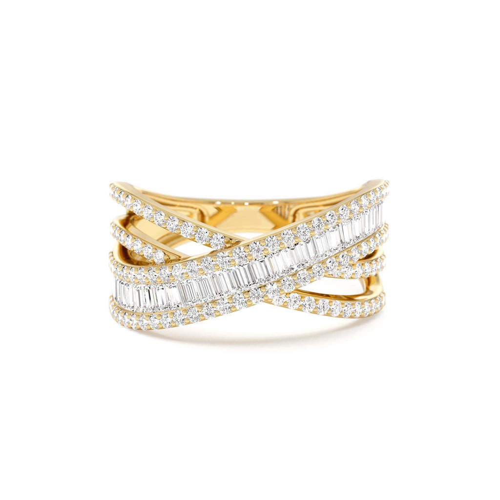 Diamond Multi Row Criss Cross Band Ring in 14K Gold — view 1
