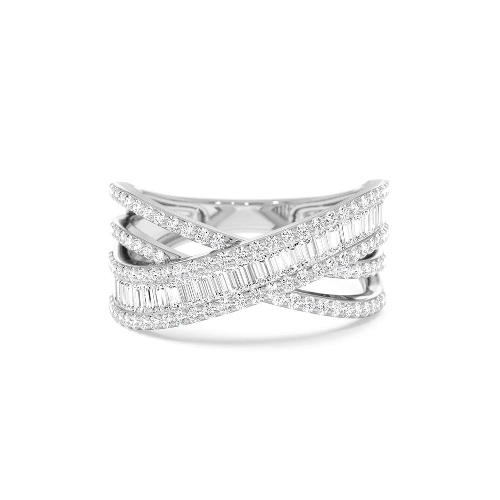 Diamond Multi Row Criss Cross Band Ring in 14K Gold — view 4