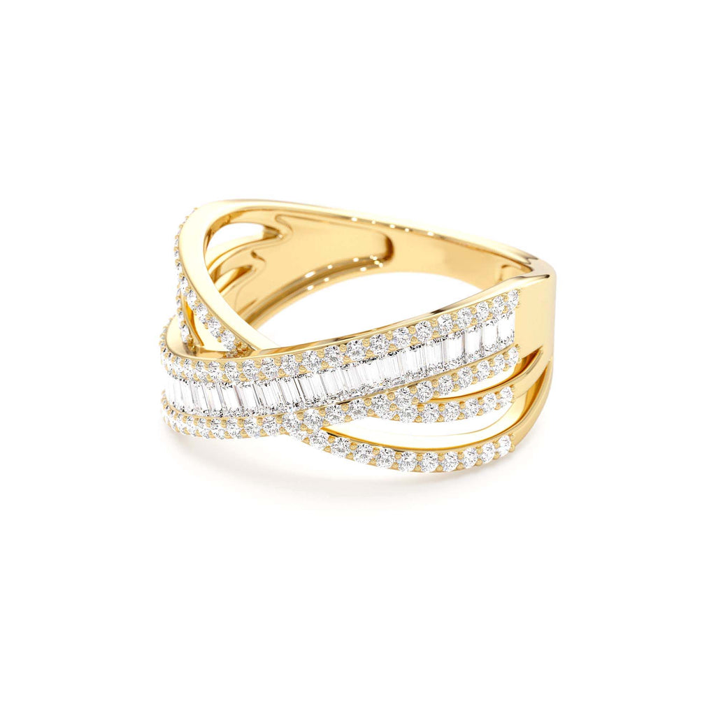 Diamond Multi Row Criss Cross Band Ring in 14K Gold — view 2