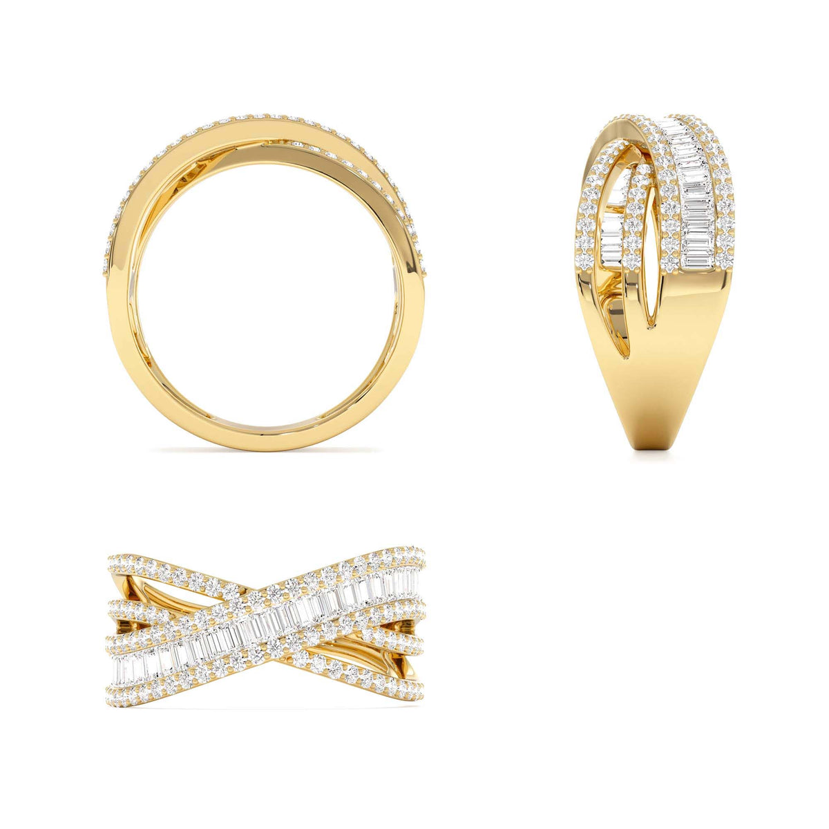Diamond Multi Row Criss Cross Band Ring in 14K Gold — view 3