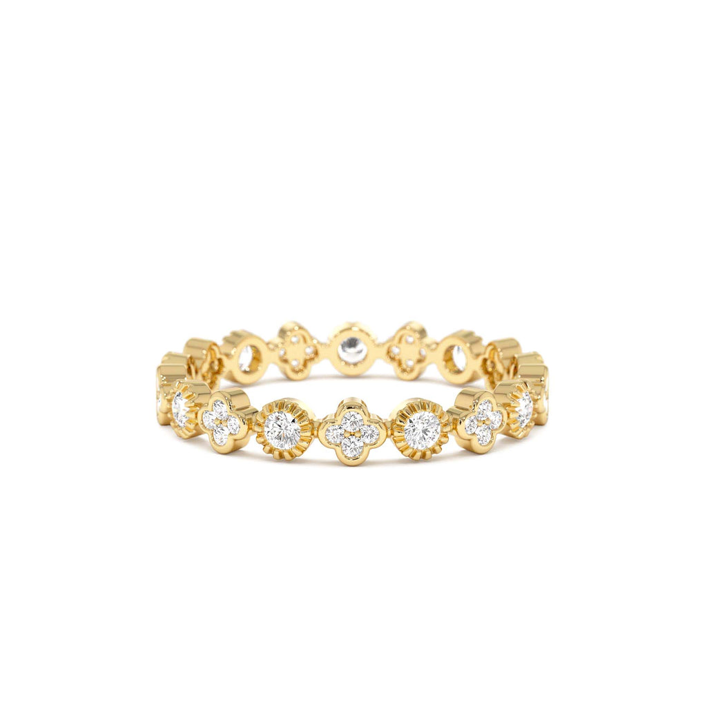 Diamond Eternity Bezel and Clover Ring in 14K Gold — view 1