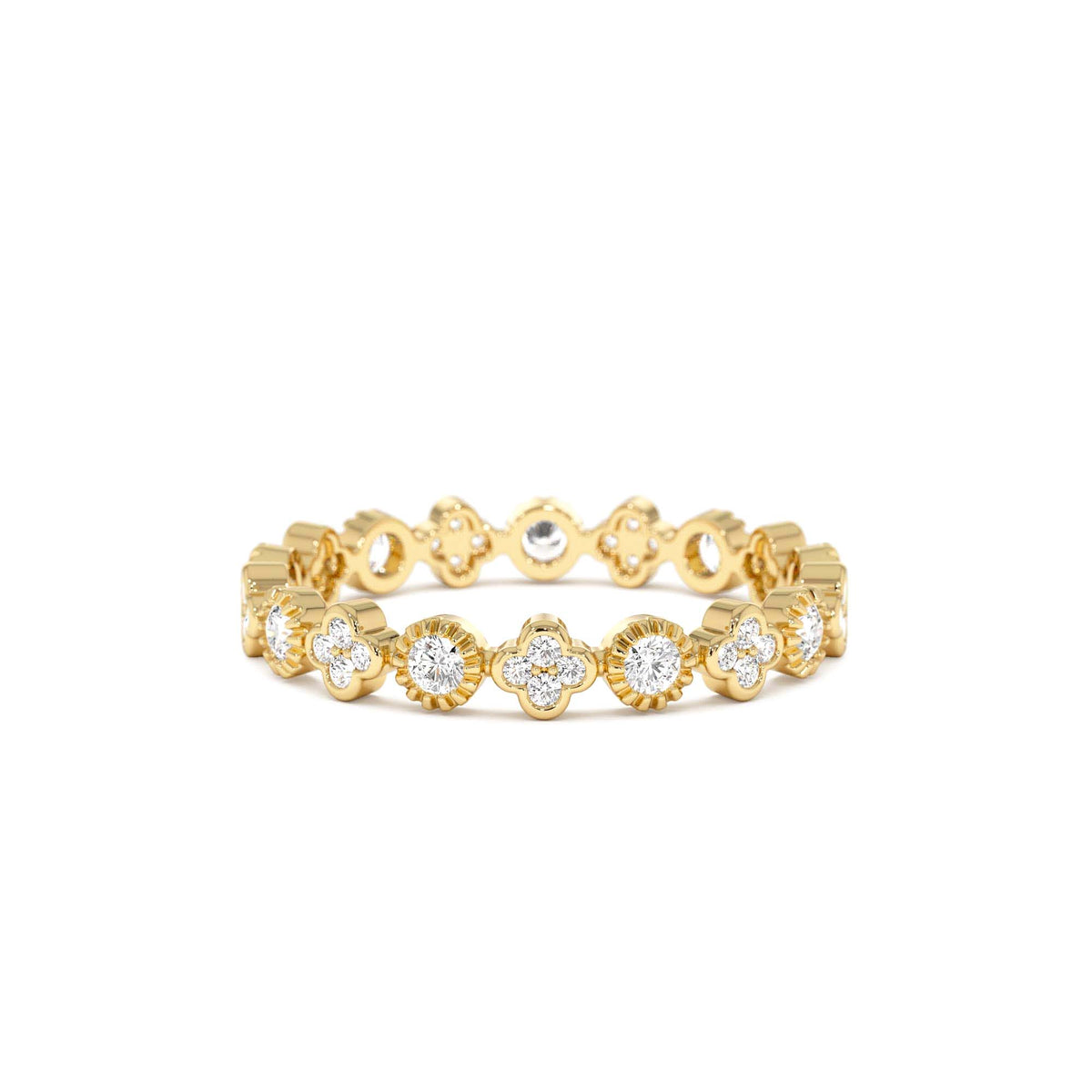 Diamond Eternity Bezel and Clover Ring in 14K Gold — view 1