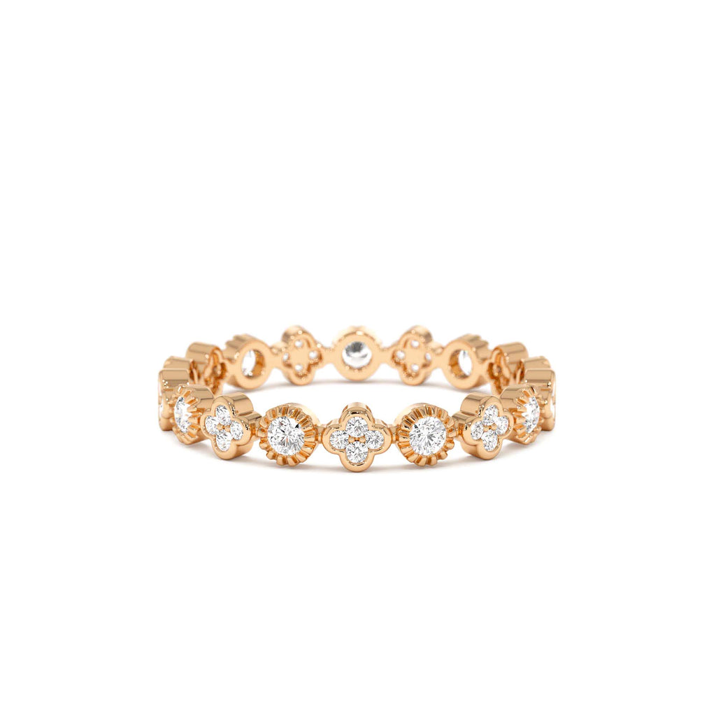 Diamond Eternity Bezel and Clover Ring in 14K Gold — view 5