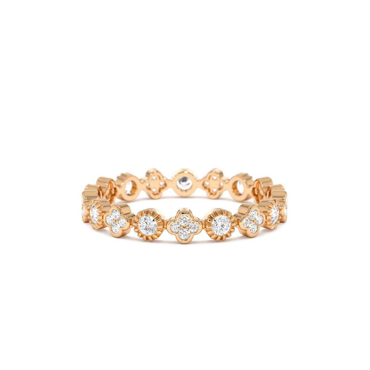 Diamond Eternity Bezel and Clover Ring in 14K Gold — view 5