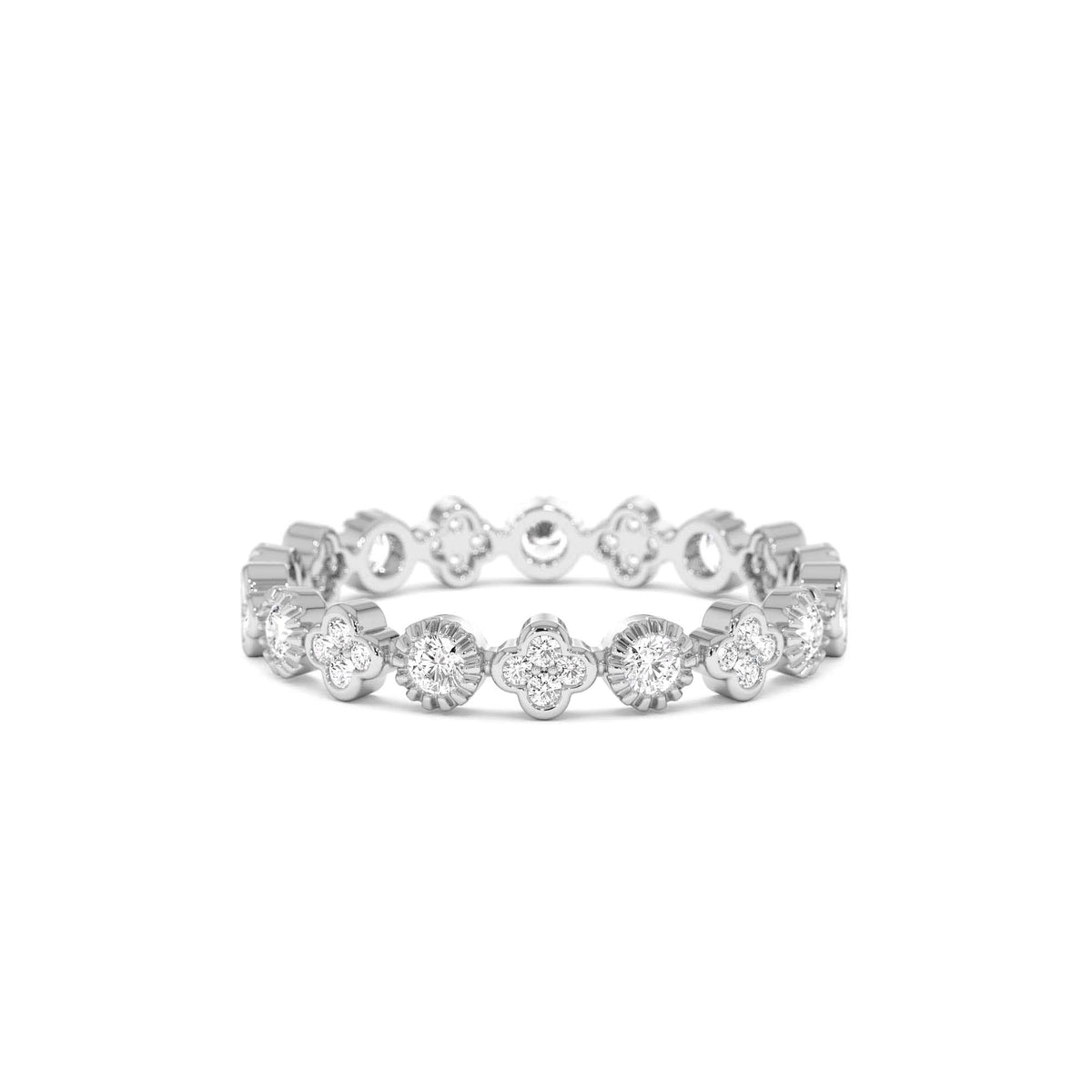 Diamond Eternity Bezel and Clover Ring in 14K Gold — view 4