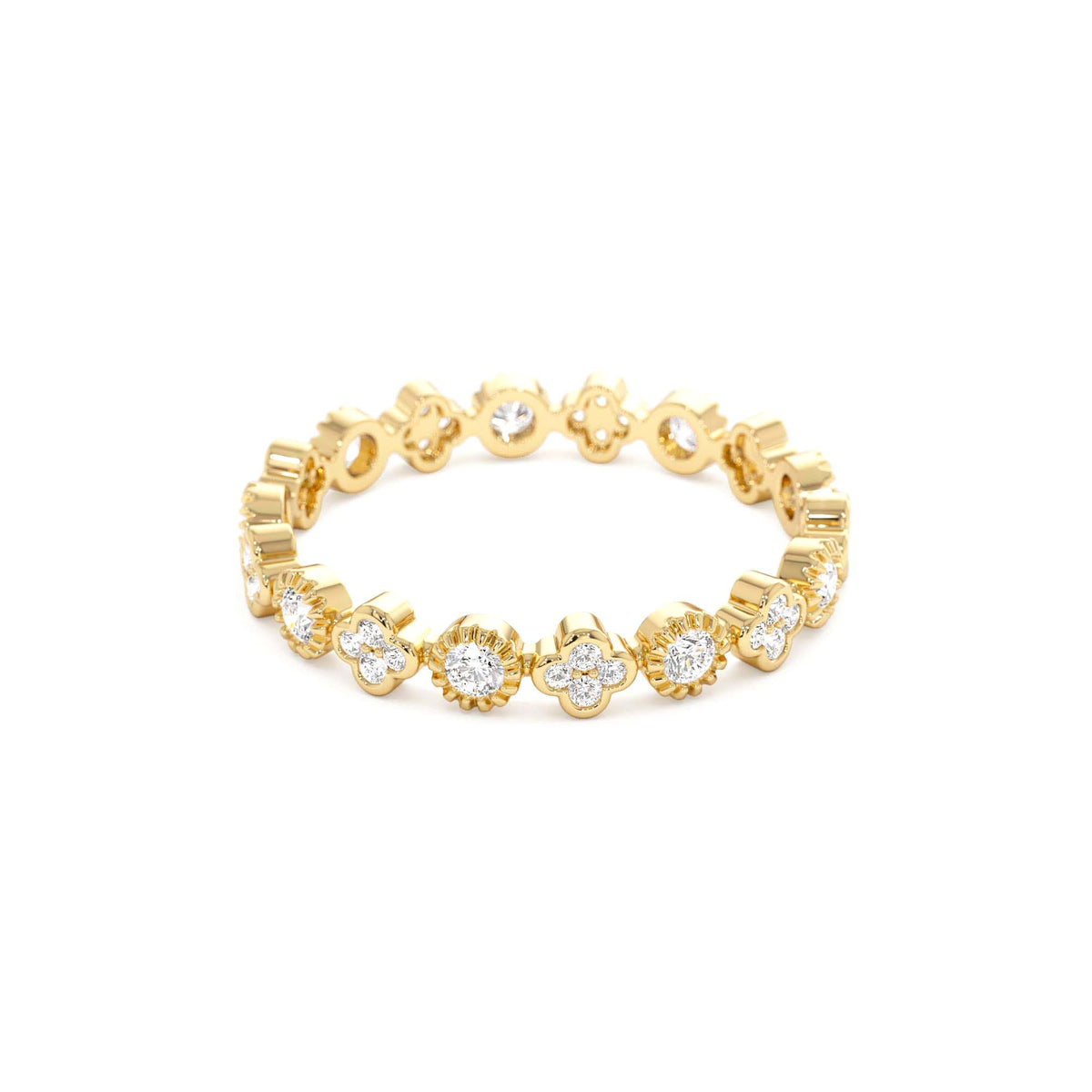 Diamond Eternity Bezel and Clover Ring in 14K Gold — view 2