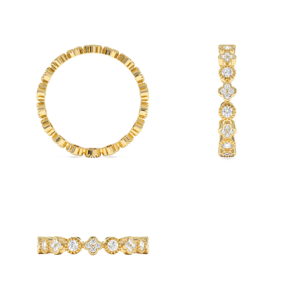 Diamond Eternity Bezel and Clover Ring in 14K Gold — view 3