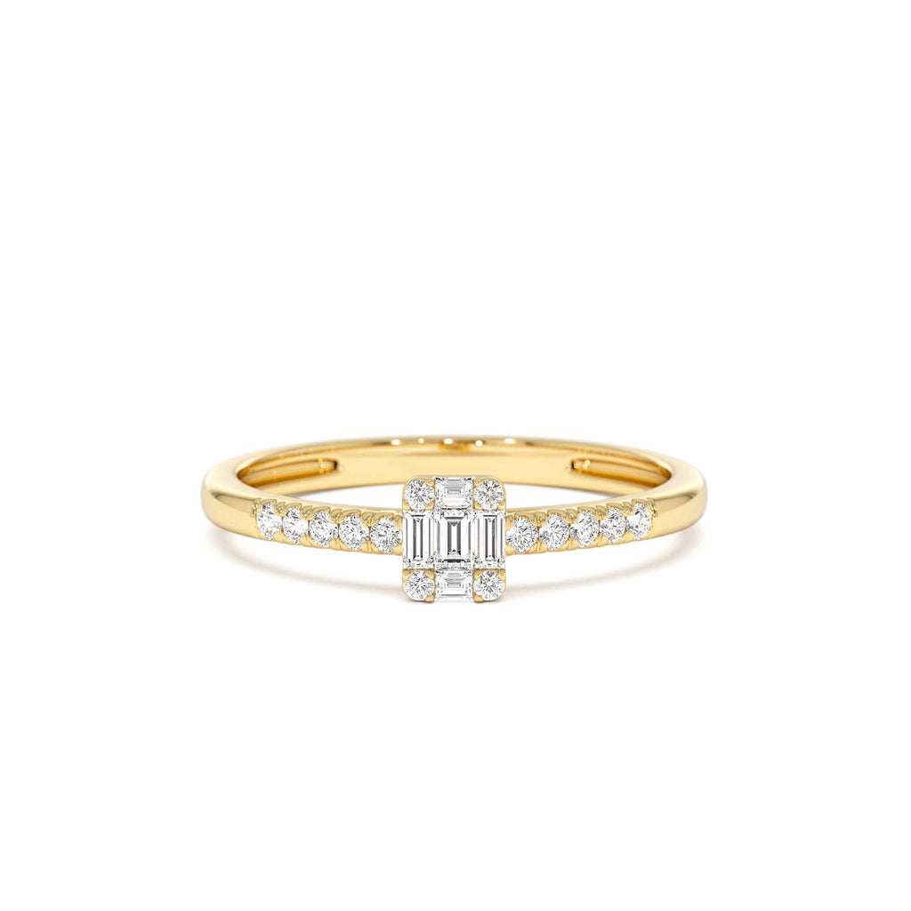 Baguette Diamond Cluster Stacking Pavé Band in 14K Gold — view 1