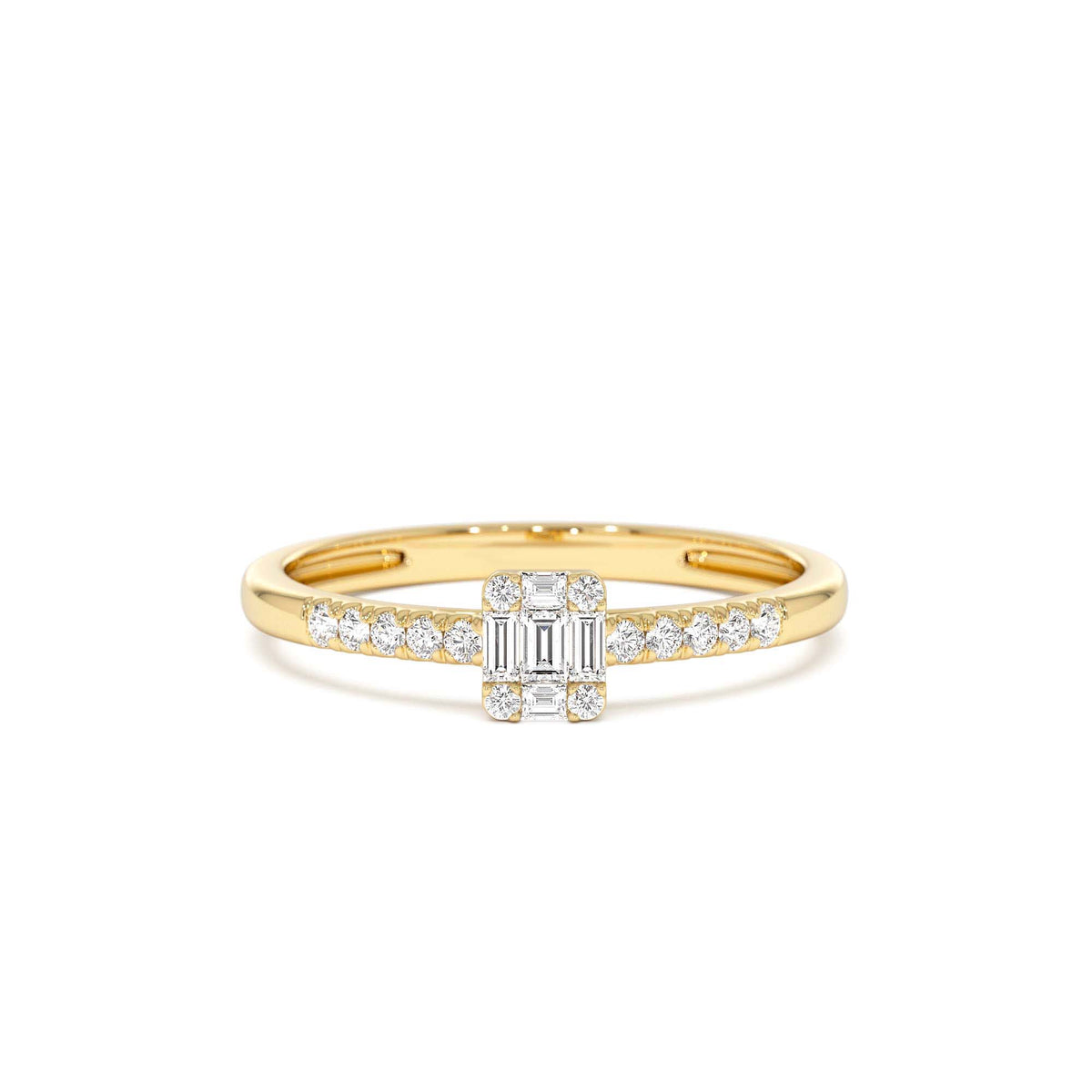 Baguette Diamond Cluster Stacking Pavé Band in 14K Gold — view 1
