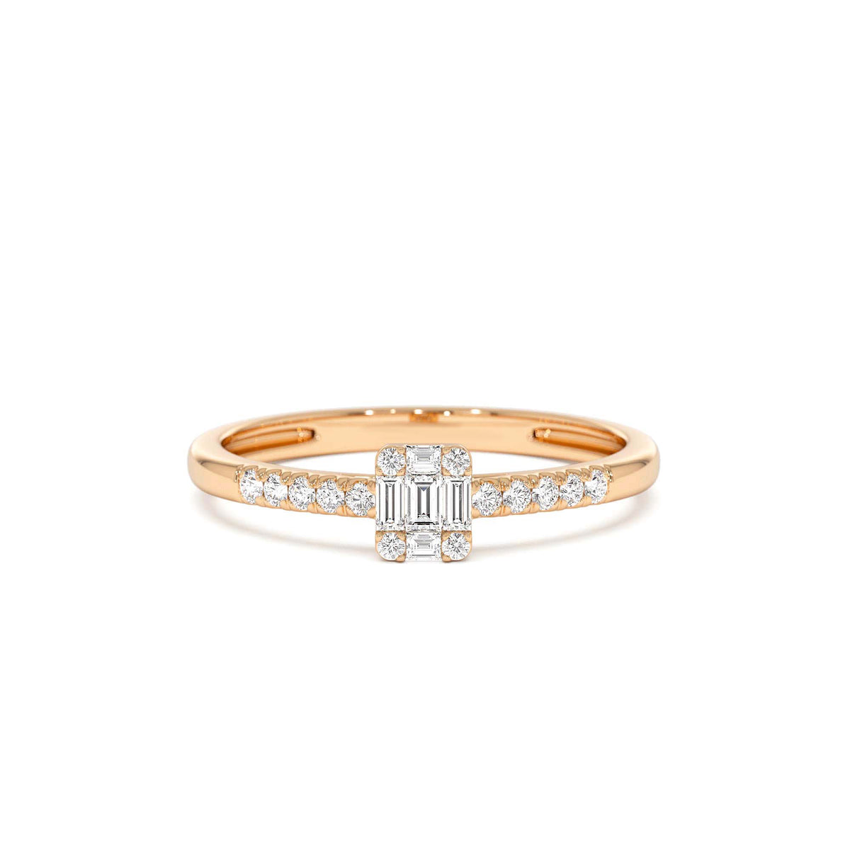 Baguette Diamond Cluster Stacking Pavé Band in 14K Gold — view 5