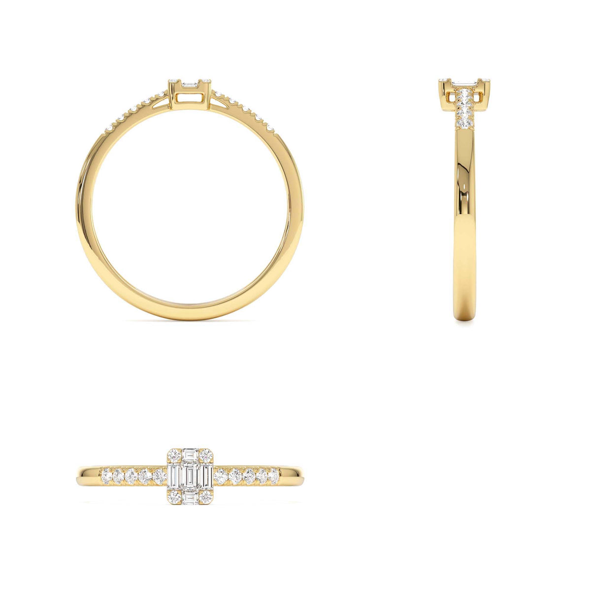 Baguette Diamond Cluster Stacking Pavé Band in 14K Gold — view 3
