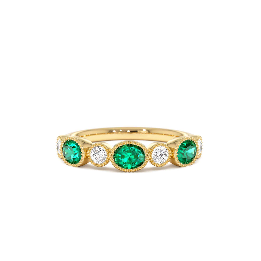 Emerald Diamond Milgrain Stacking Band in 14K Gold — view 1