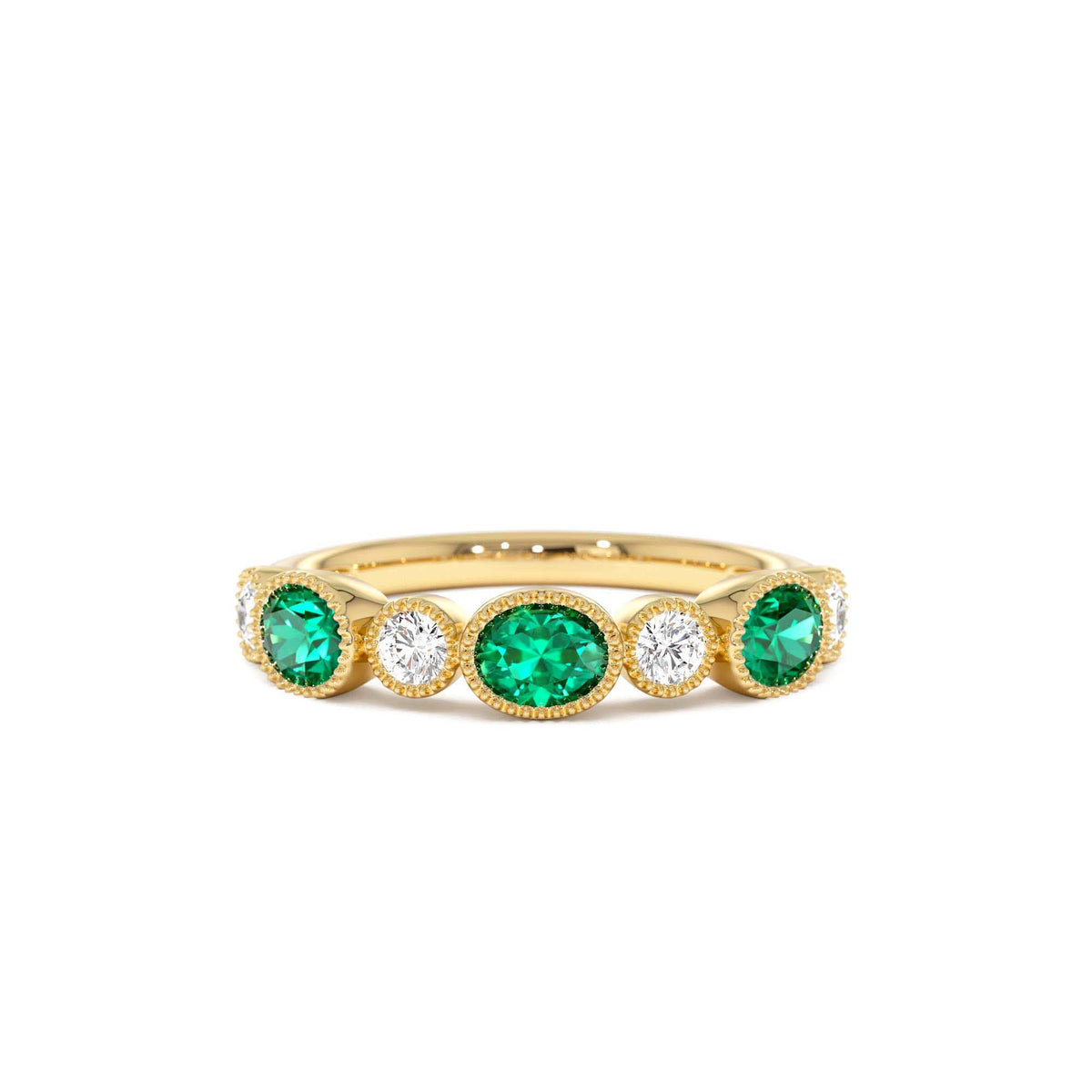Emerald Diamond Milgrain Stacking Band in 14K Gold — view 1