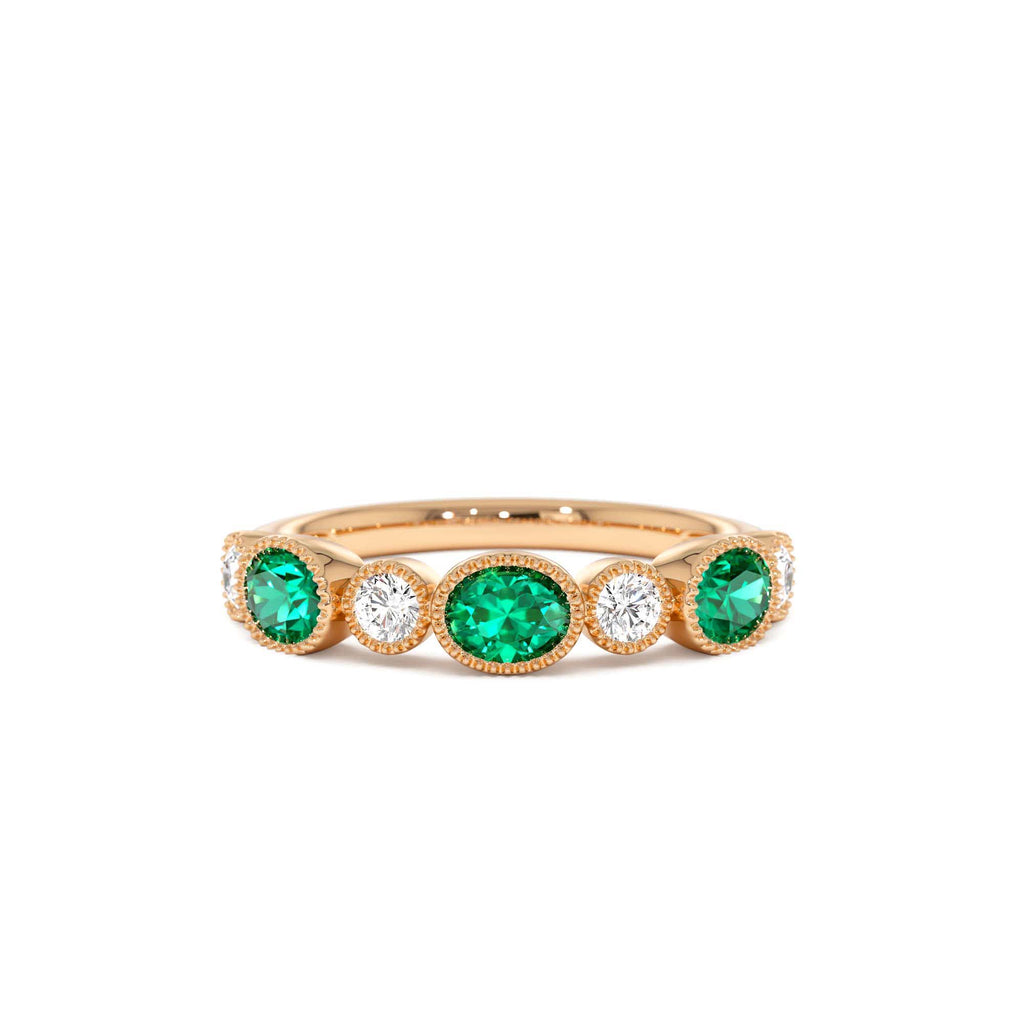 Emerald Diamond Milgrain Stacking Band in 14K Gold — view 5