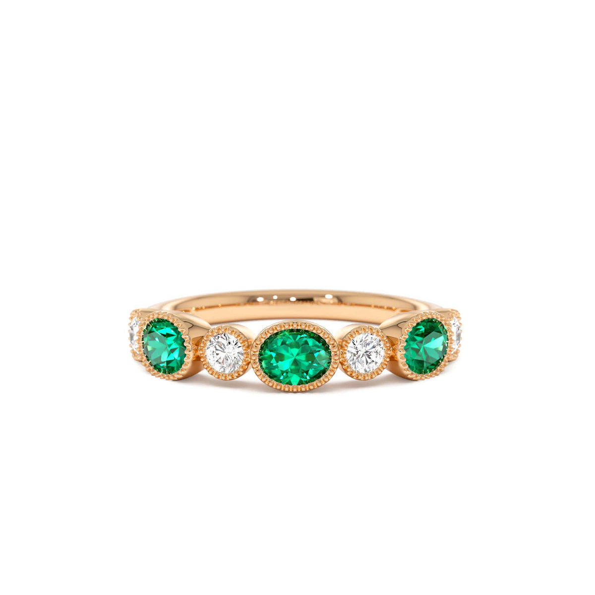 Emerald Diamond Milgrain Stacking Band in 14K Gold — view 5