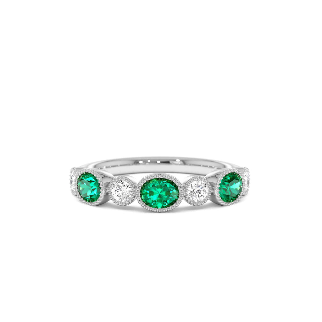 Emerald Diamond Milgrain Stacking Band in 14K Gold — view 4