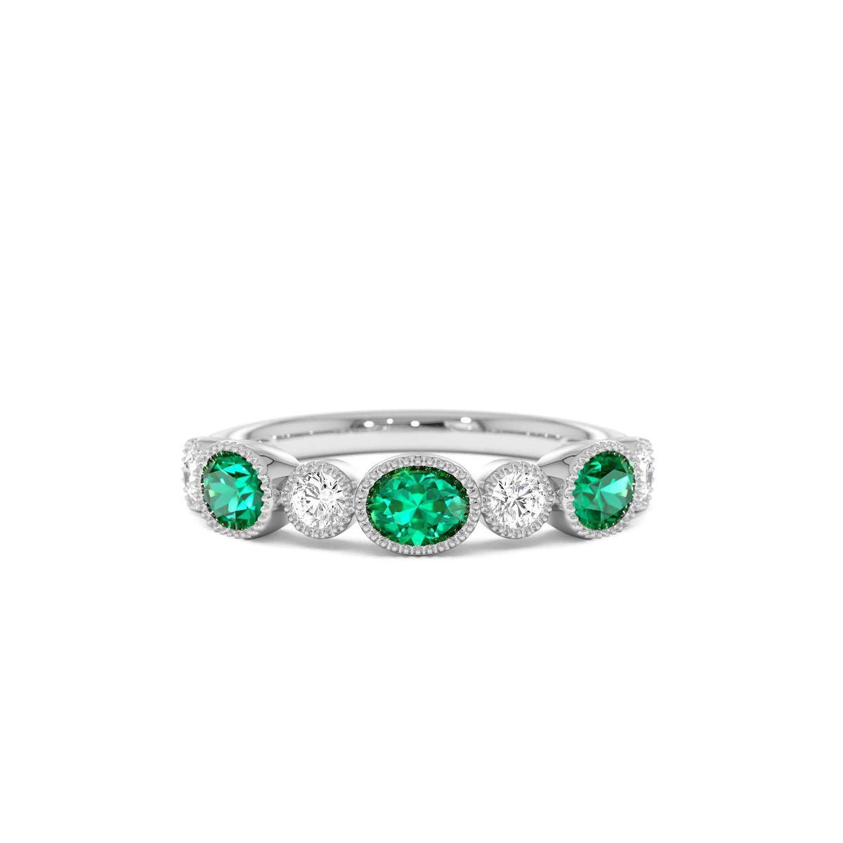 Emerald Diamond Milgrain Stacking Band in 14K Gold — view 4