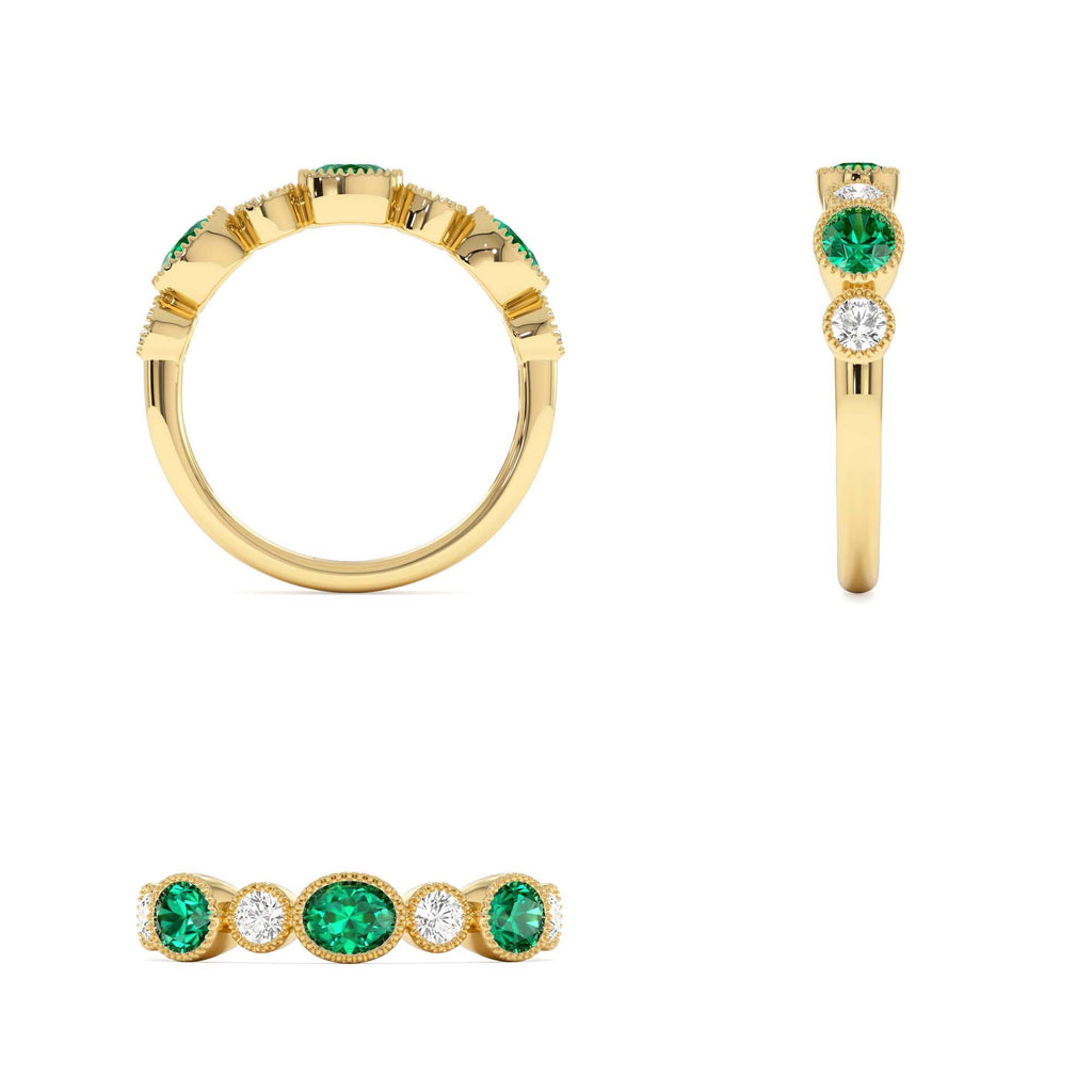 Emerald Diamond Milgrain Stacking Band in 14K Gold — view 3