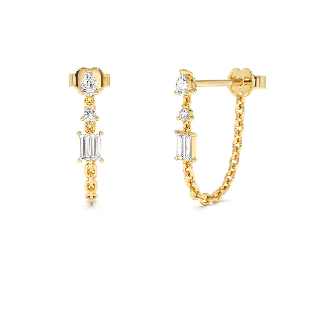 Mixed Diamond Chain Dangle Earrings in 14K Gold — view 1