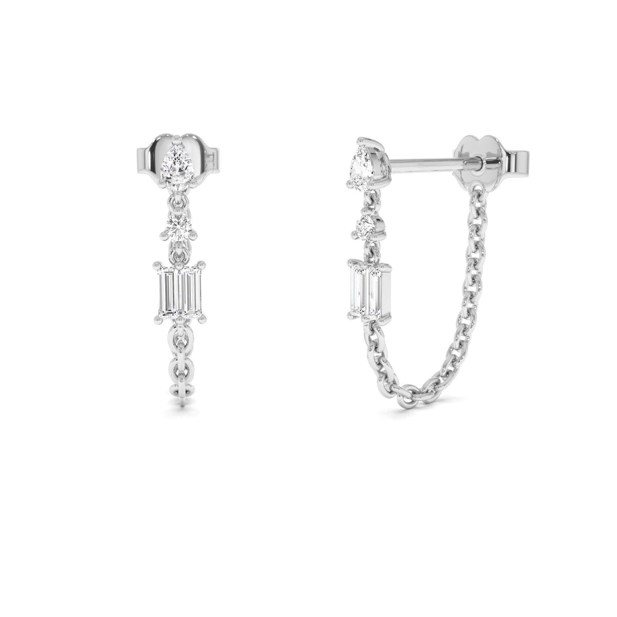 Mixed Diamond Chain Dangle Earrings in 14K Gold — view 3