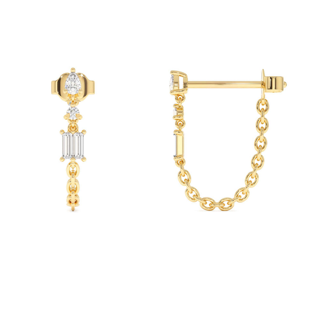 Mixed Diamond Chain Dangle Earrings in 14K Gold — view 2
