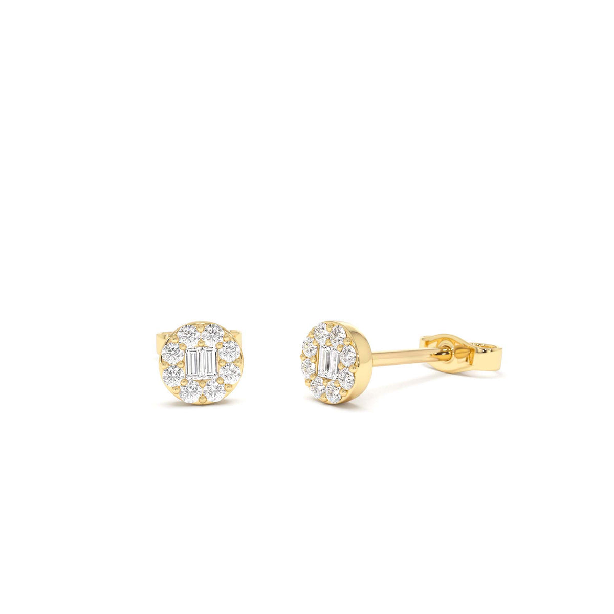 Baguette Diamond Halo Earrings in 14K Gold — view 1