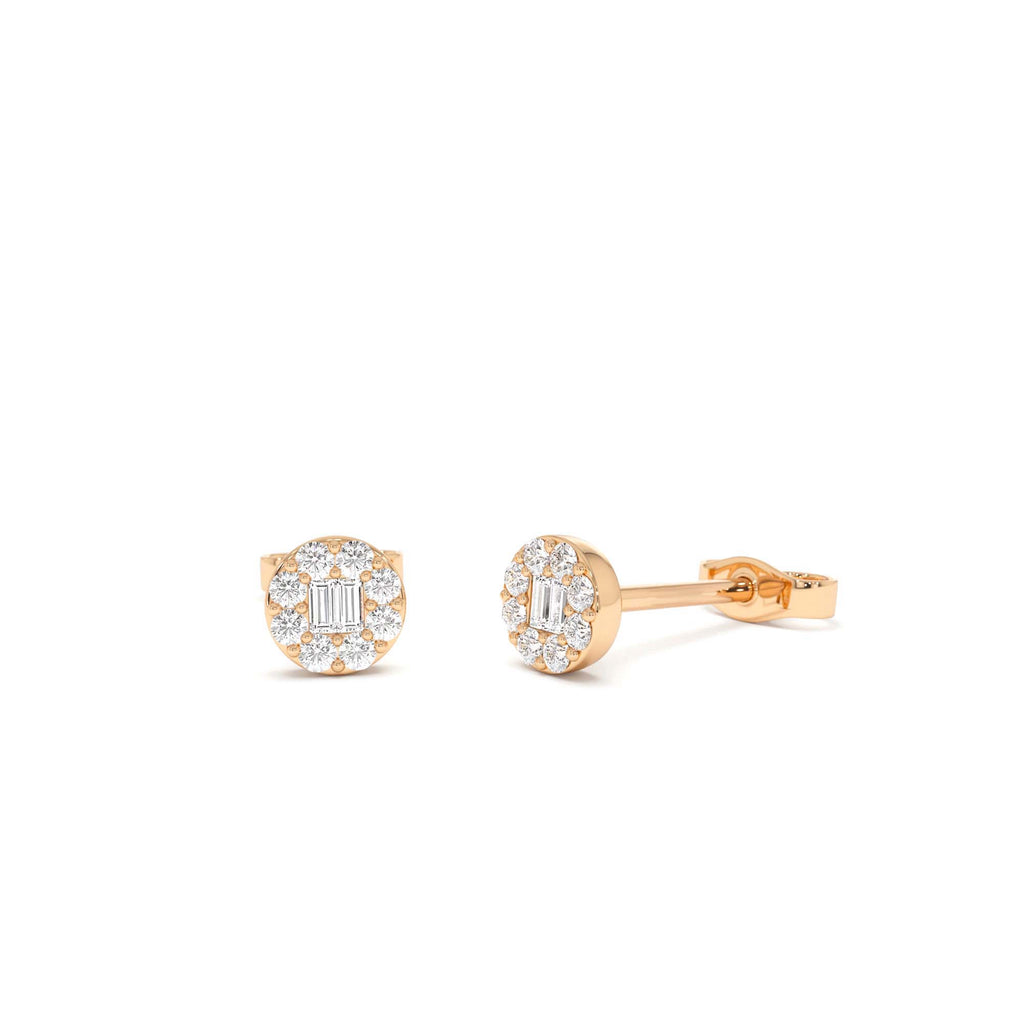 Baguette Diamond Halo Earrings in 14K Gold — view 4